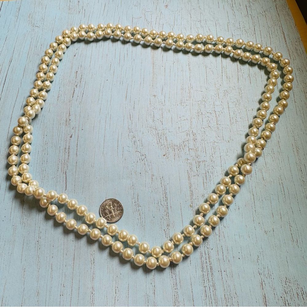 Vintage Cream Color Knotted Glass Pearl‎ Infinity Necklace